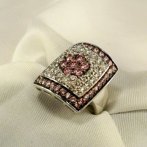 New Lite Pink Cubic Zirconias Silver DESIGNER Wide Ring